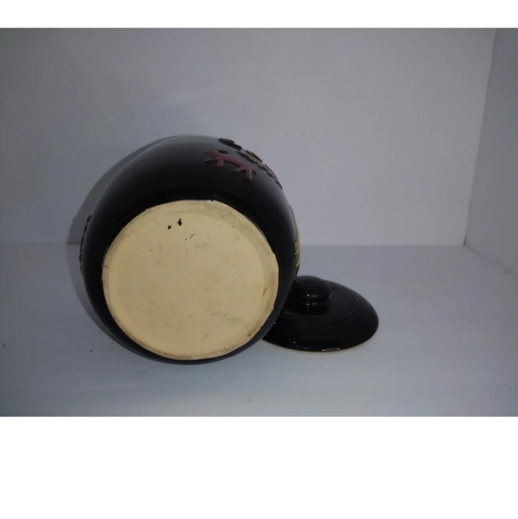 Antiques Earthenware Cookies Jar Brown Cold Paint Accents Colorful Animals - Picture 4 of 4